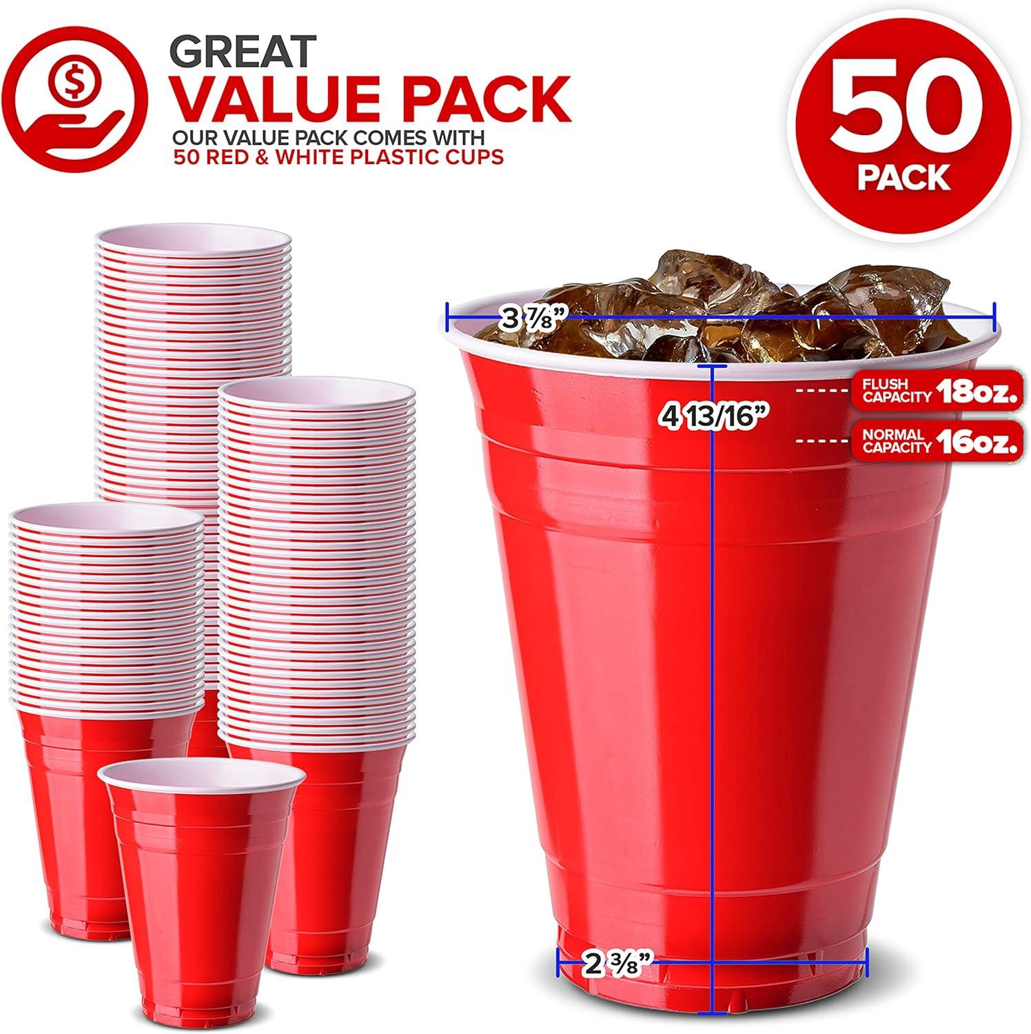 imageStock Your Home Blue Plastic Cups Disposable 16oz 50 Count HeavyDuty Large Party Cup Pack Bulk Pack for Drinking Punch Soda Wine Beer 4th of July HalloweenRed