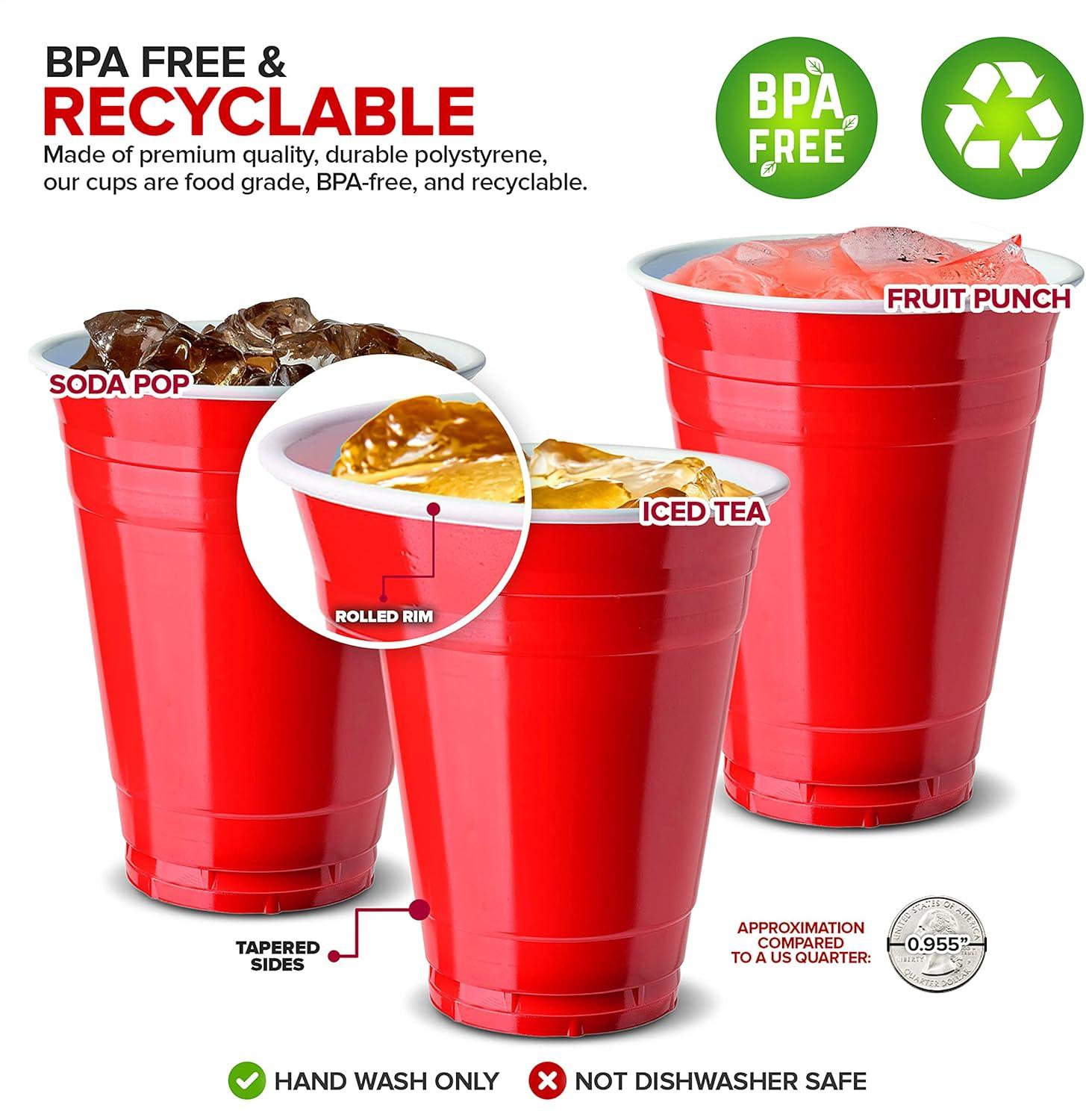 imageStock Your Home Blue Plastic Cups Disposable 16oz 50 Count HeavyDuty Large Party Cup Pack Bulk Pack for Drinking Punch Soda Wine Beer 4th of July HalloweenRed
