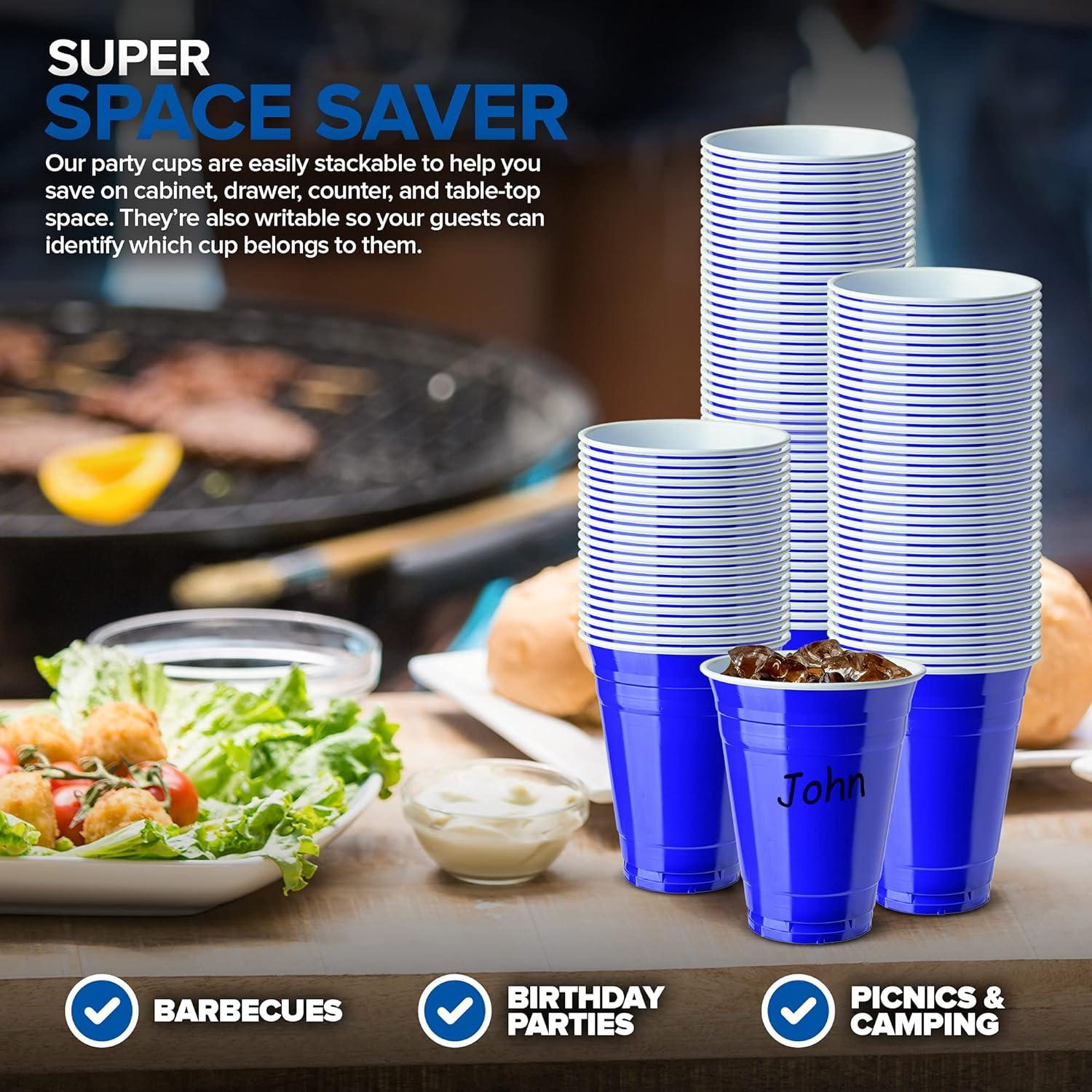 imageStock Your Home Blue Plastic Cups Disposable 16oz 50 Count HeavyDuty Large Party Cup Pack Bulk Pack for Drinking Punch Soda Wine Beer 4th of July HalloweenBlue
