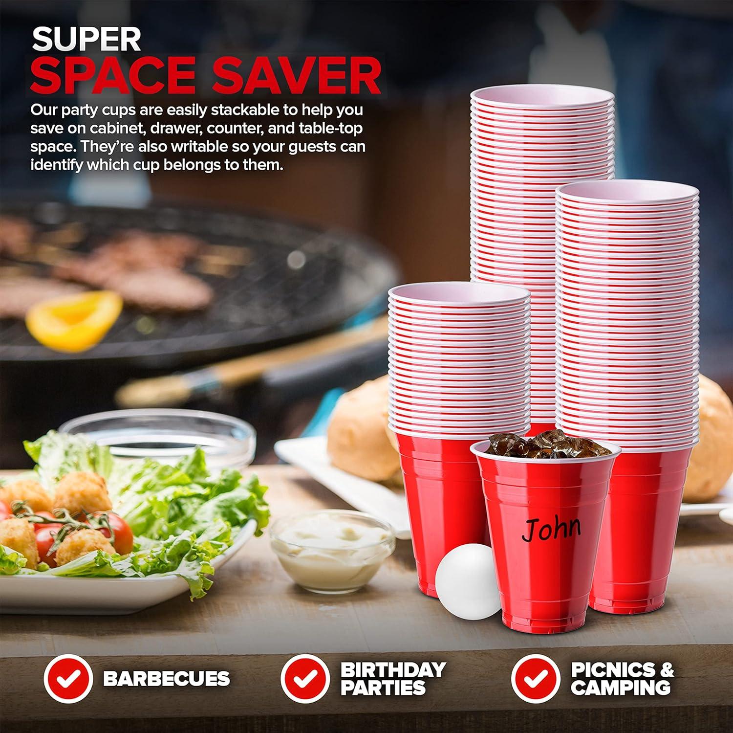 imageStock Your Home Blue Plastic Cups Disposable 16oz 50 Count HeavyDuty Large Party Cup Pack Bulk Pack for Drinking Punch Soda Wine Beer 4th of July HalloweenRed