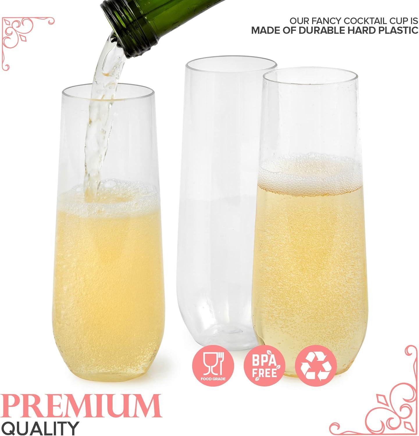 imageStock Your Home Plastic Champagne Flutes Disposable Unbreakable Stemless Mimosa Glasses Bulk for Brunch Clear Cocktail Cups for Parties Wine Wedding Toast Bridal Shower 9 Ounce 12 Pack