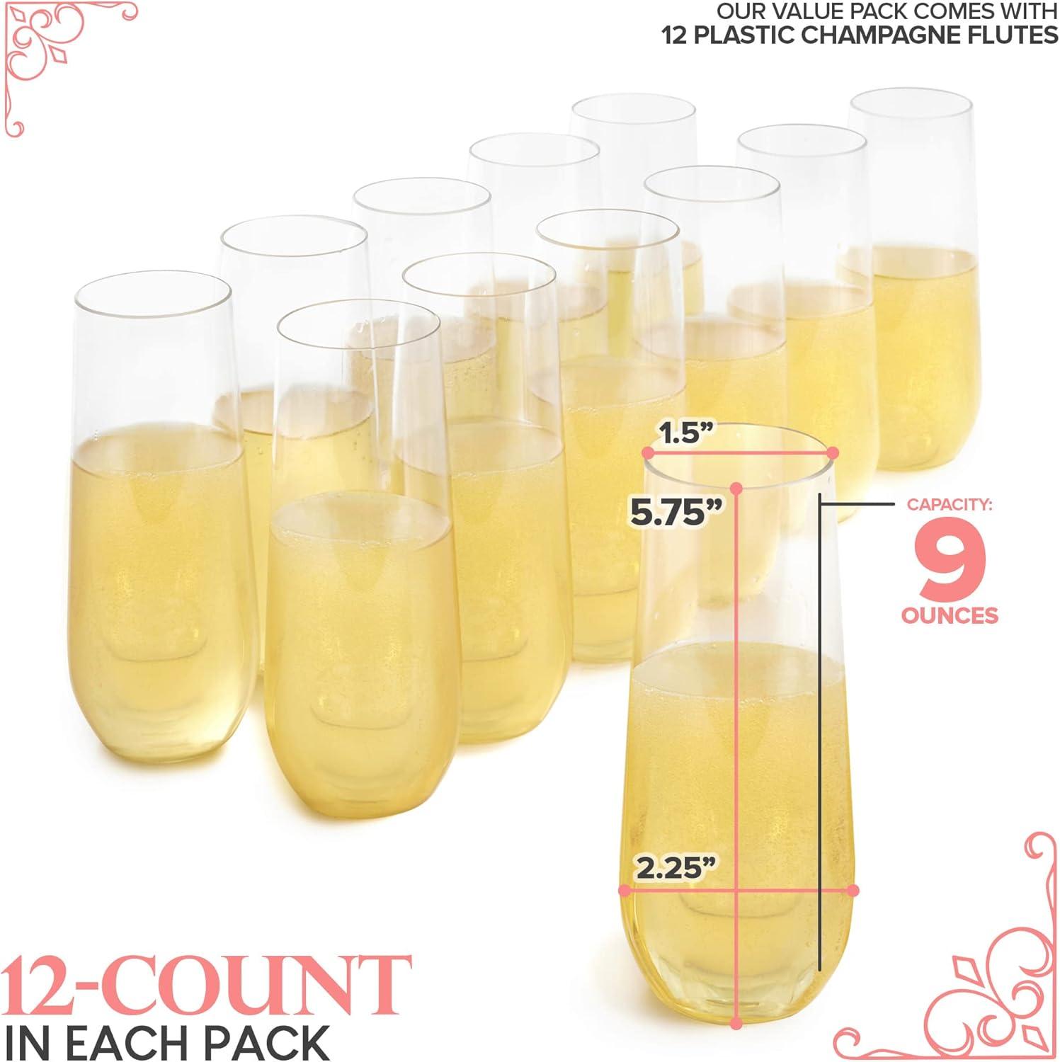imageStock Your Home Plastic Champagne Flutes Disposable Unbreakable Stemless Mimosa Glasses Bulk for Brunch Clear Cocktail Cups for Parties Wine Wedding Toast Bridal Shower 9 Ounce 12 Pack