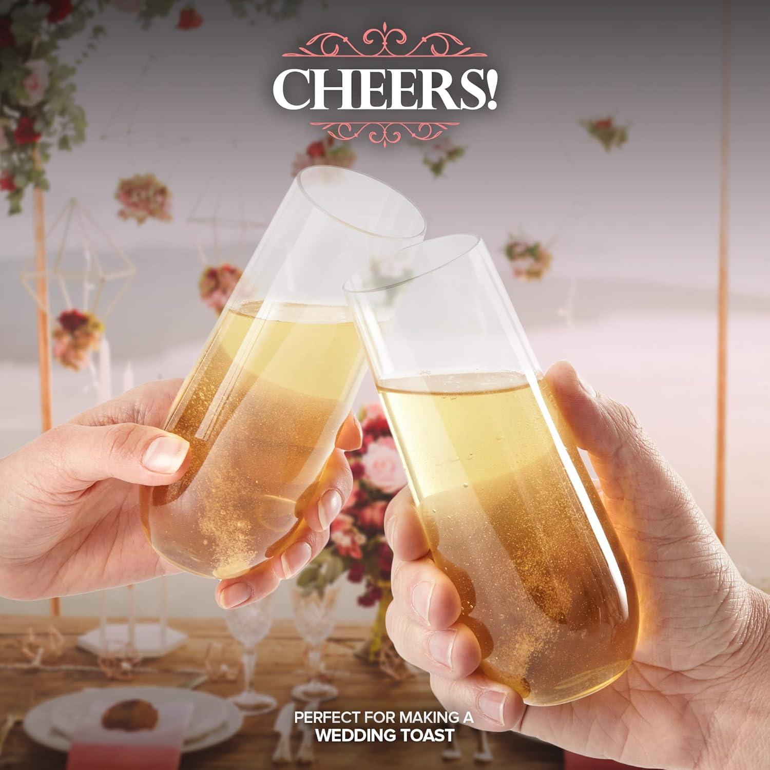 imageStock Your Home Plastic Champagne Flutes Disposable Unbreakable Stemless Mimosa Glasses Bulk for Brunch Clear Cocktail Cups for Parties Wine Wedding Toast Bridal Shower 9 Ounce 12 Pack