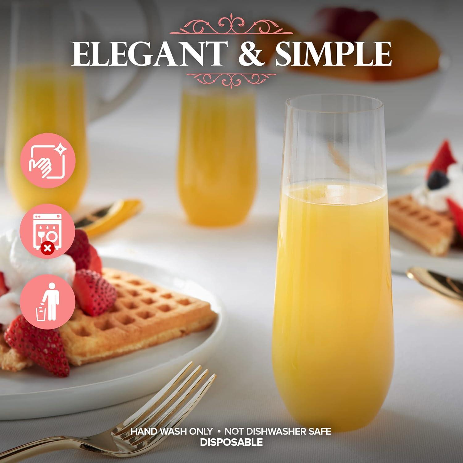 imageStock Your Home Plastic Champagne Flutes Disposable Unbreakable Stemless Mimosa Glasses Bulk for Brunch Clear Cocktail Cups for Parties Wine Wedding Toast Bridal Shower 9 Ounce 12 Pack
