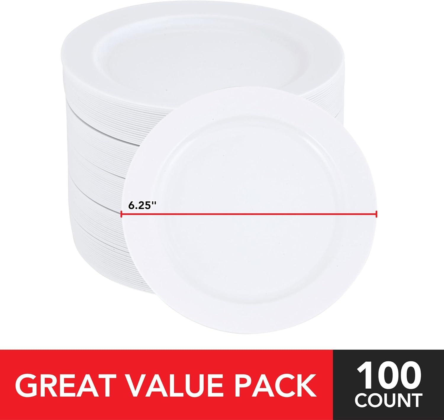 imageStock Your Home Premium Clear Plastic Dessert Plates 6 Inch Appetizer Dessert and Party Plates 100 Count Heavy Duty Hard Plastic Disposable Wedding Cake Plates Crystal Clear for Holiday PartiesWhite
