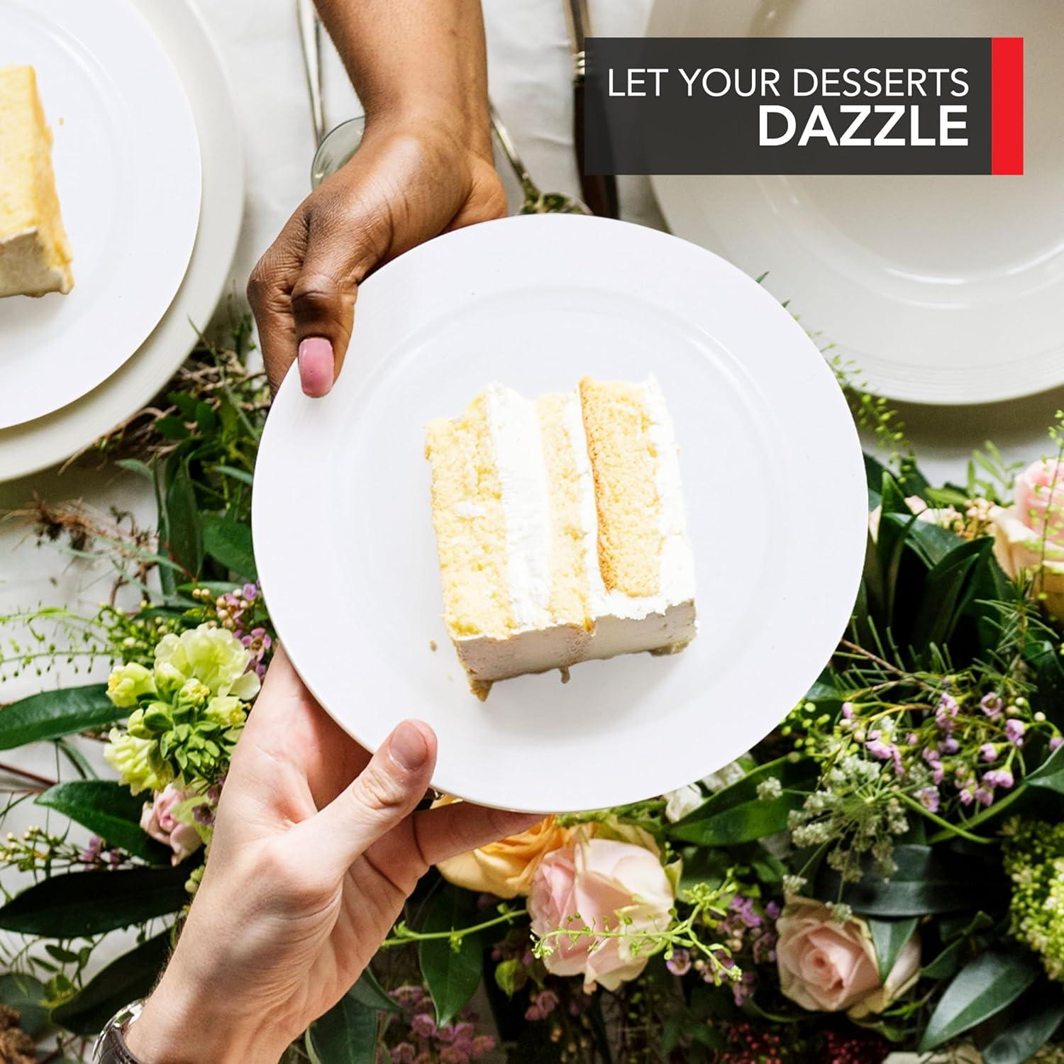 imageStock Your Home Premium Clear Plastic Dessert Plates 6 Inch Appetizer Dessert and Party Plates 100 Count Heavy Duty Hard Plastic Disposable Wedding Cake Plates Crystal Clear for Holiday PartiesWhite