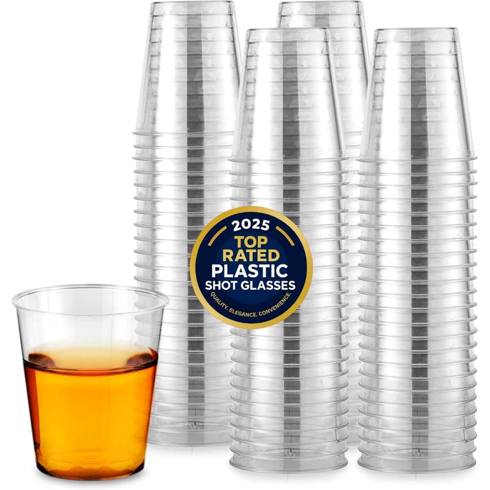 image1000 Plastic Shot Glasses 15 Oz Disposable Cups 15 Ounce Shot Glasses Ideal for Whiskey Wine Tasting Food Sampling and Sauce Dipping at Catered Events Parties and Weddings Clear500 Pack