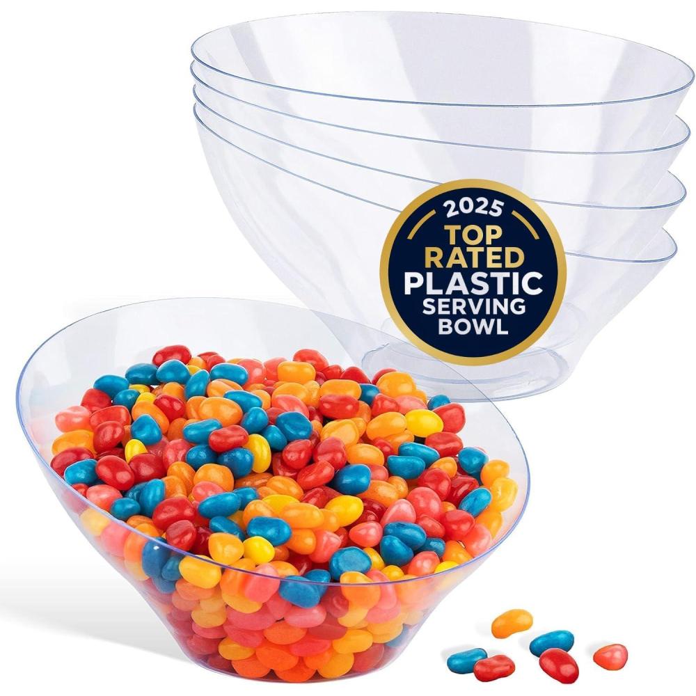 image54oz Black Plastic Serving Bowls 4 Pack Large Disposable Snack Bowl Candy Dishes Buffet Containers Chips Popcorn Snacks Punch Salad Bar Parties Office Desk Bridal Shower Party SuppliesClear