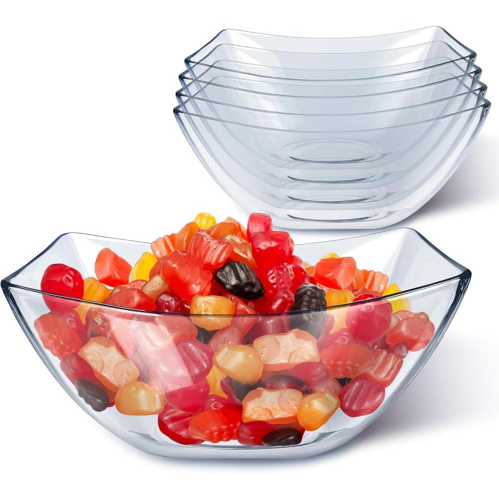 image64oz Clear Plastic Serving Bowls 4 Pack Large Disposable Candy Dishes Square Plastic Buffet Containers for Chips Snacks Mints Salad Bar Snack Bowl Parties Office Bridal Shower Party Supplies4