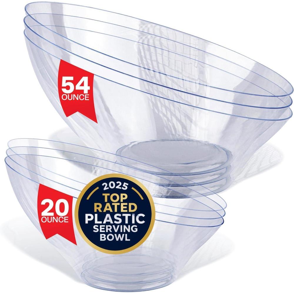 imageMultiPack Clear Plastic Serving Bowls 6 Pack 3 x 54oz Large Disposable Candy Dishes 3 x 20oz Buffet Containers Chips Popcorn Snacks Punch Salad Bar Parties Bridal Shower Party SuppliesLarge Medium