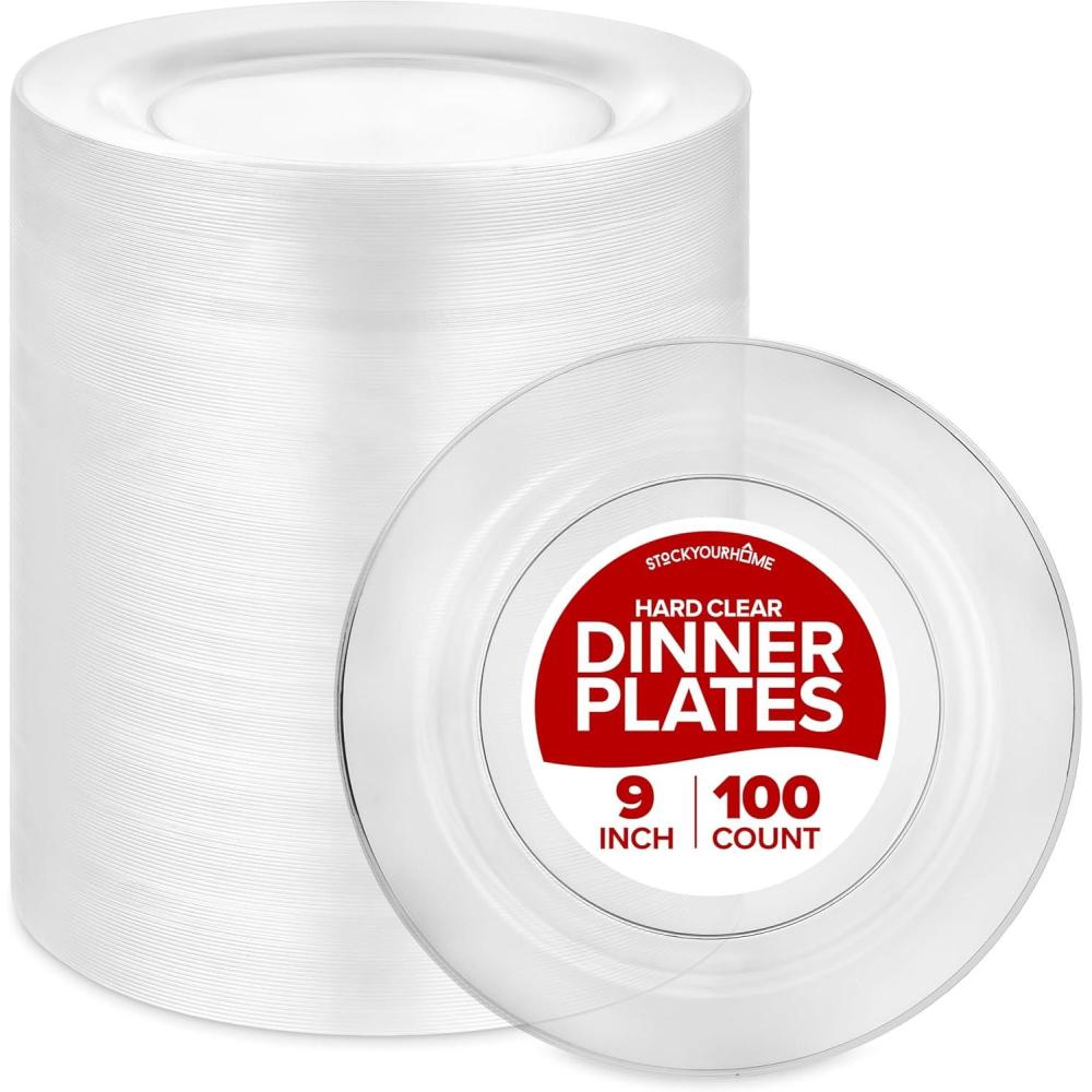 imageStock Your Home 100ct Polystyrene Plate 9x9inch Heavy Duty Clear Reusable Modern Style Disposable Plate for Weddings Dinner Parties Holidays