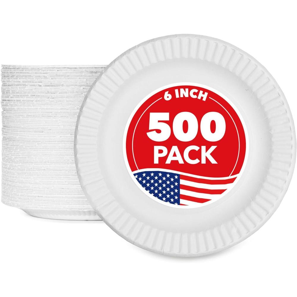 imageStock Your Home 6Inch Paper Plates Uncoated Everyday Disposable Dessert Plates 6 Paper Plate Bulk White 1000 Count500 Count