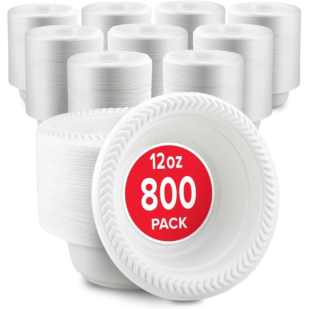 imageStock Your Home 800 Count 12 oz White Plastic Bowls Bulk Pack of Small Plastic Disposable Bowls for Dessert Ice Cream Pet Food  Heavy Duty Single Serving Bowls for Catering or Every Day Use