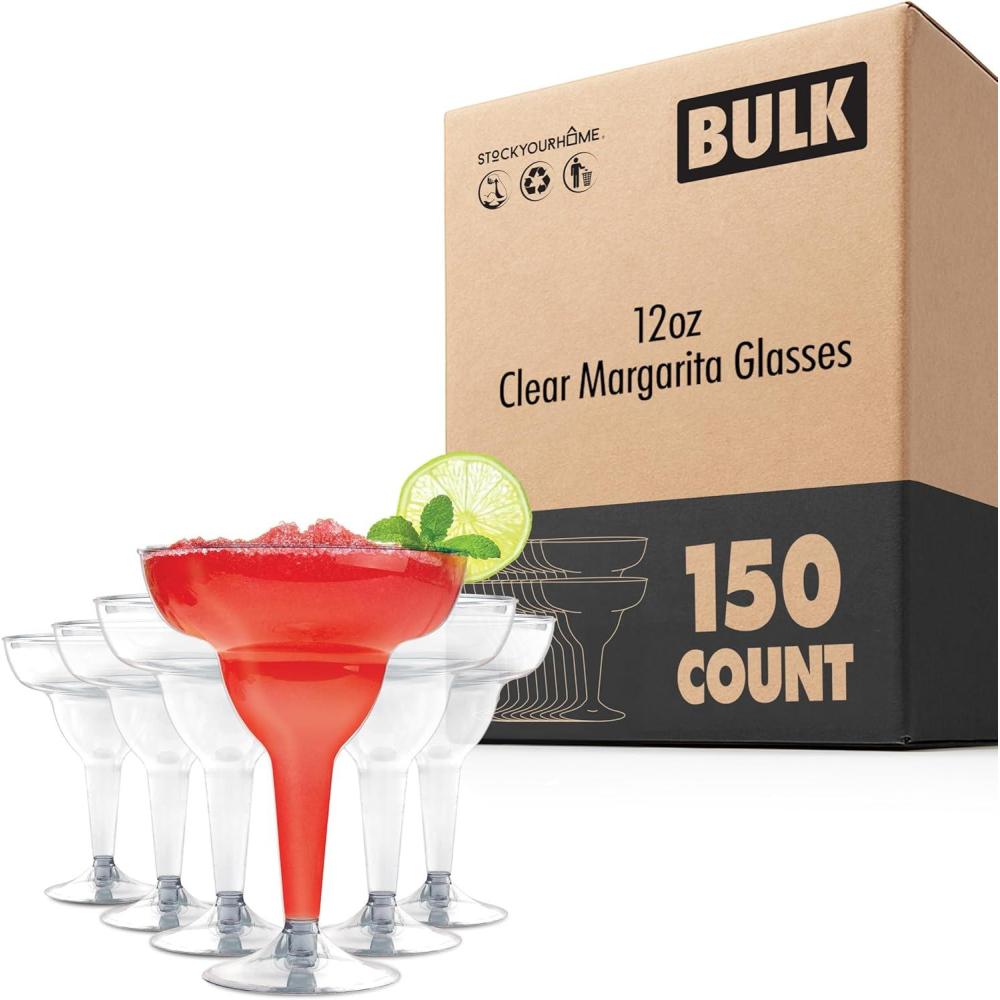 imageStock Your Home Clear Plastic Margarita Glasses Disposable Set of 24 Decorations for Cinco de Mayo Parties Cocktail Cups for Tropical Party Supplies  Large 12 oz Hurricane Glasses150 Count