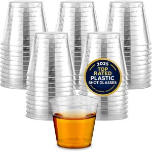 1000 Plastic Shot Glasses – 1.5 Oz Disposable Cups – 1.5 Ounce Shot Glasses – Ideal for Whiskey, Wine Tasting, Food Sampling and Sauce Dipping at Catered Events, Parties and Weddings (Clear)(250 Pack)