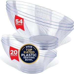 Multi-Pack Clear Plastic Serving Bowls (6 Pack) 3 x 54oz Large Disposable Candy Dishes, 3 x 20oz Buffet Containers, Chips, Popcorn, Snacks, Punch, Salad Bar, Parties, Bridal Shower, Party Supplies(Large & Medium)