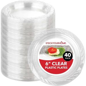 Stock Your Home 120-Count, 9 Inch Clear Plastic Plates, Flexible, Disposable Heavy Duty Party Dinner Plate, for Wedding Reception, Holiday Parties, Mains, Sides, Salad, and Dessert, Large Size(6 Inch)