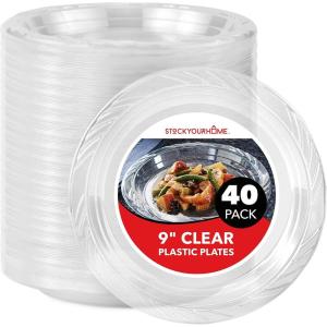 Stock Your Home 120-Count, 9 Inch Clear Plastic Plates, Flexible, Disposable Heavy Duty Party Dinner Plate, for Wedding Reception, Holiday Parties, Mains, Sides, Salad, and Dessert, Large Size(9 Inch)