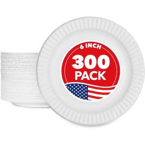 Stock Your Home 6-Inch Paper Plates Uncoated, Everyday Disposable Dessert Plates 6″ Paper Plate Bulk, White, 1000 Count(300 Count)