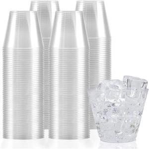 Stock Your Home 9 oz Clear Disposable Plastic Cups (100 Pack) Elegant Tumblers Glasses for Birthday Parties, Weddings, Holidays, Dessert Tumbler, Bulk Drinking Cup for Fruit Punch, Cocktails, Wine(Classic)