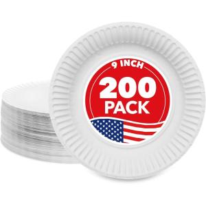 Stock Your Home 9-Inch Paper Plates Uncoated, Everyday Disposable Plates 9″ Paper Plate Bulk, White, 500 Count(200 Count (Pack of 1))