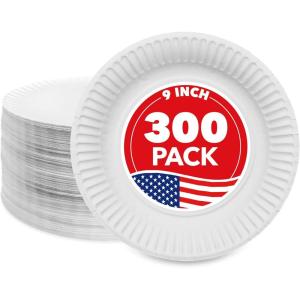 Stock Your Home 9-Inch Paper Plates Uncoated, Everyday Disposable Plates 9″ Paper Plate Bulk, White, 500 Count(300 Count (Pack of 1))