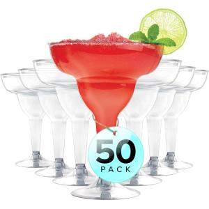 Stock Your Home Clear Plastic Margarita Glasses Disposable (Set of 24) Decorations for Cinco de Mayo Parties, Cocktail Cups for Tropical Party Supplies – Large 12 oz Hurricane Glasses(50 Count)