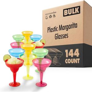 Stock Your Home Multicolor Plastic Margarita Glasses Disposable (Set of 24) Decorations for Cinco de Mayo Parties, Colorful Cocktail Cups for Tropical Party Supplies – Large 12 oz Hurricane Glasses(144 Count)