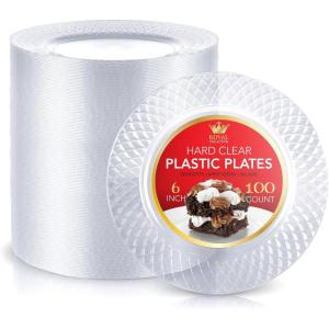 Stock Your Home Premium Clear Plastic Dessert Plates, 6″ Inch Appetizer, Dessert, and Party Plates (100 Count) Heavy Duty Hard Plastic Disposable Wedding Cake Plates, Crystal Clear for Holiday Parties(Clear)