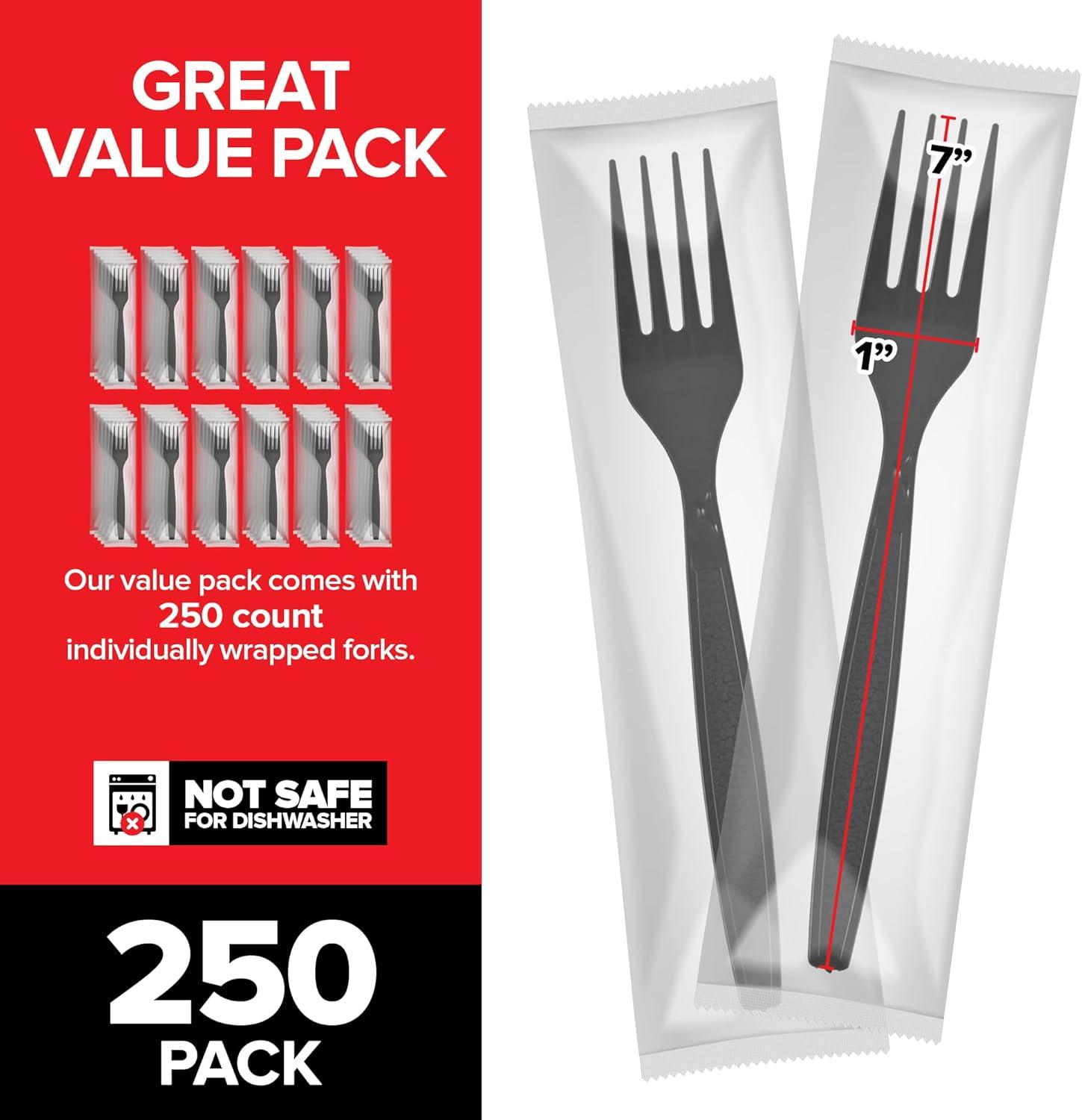 imageStock Your Home Heavyweight Plastic Spoons 250 Count Disposable Bulk Pack Individual Wrapped Heavy Duty Party SuppliesForks