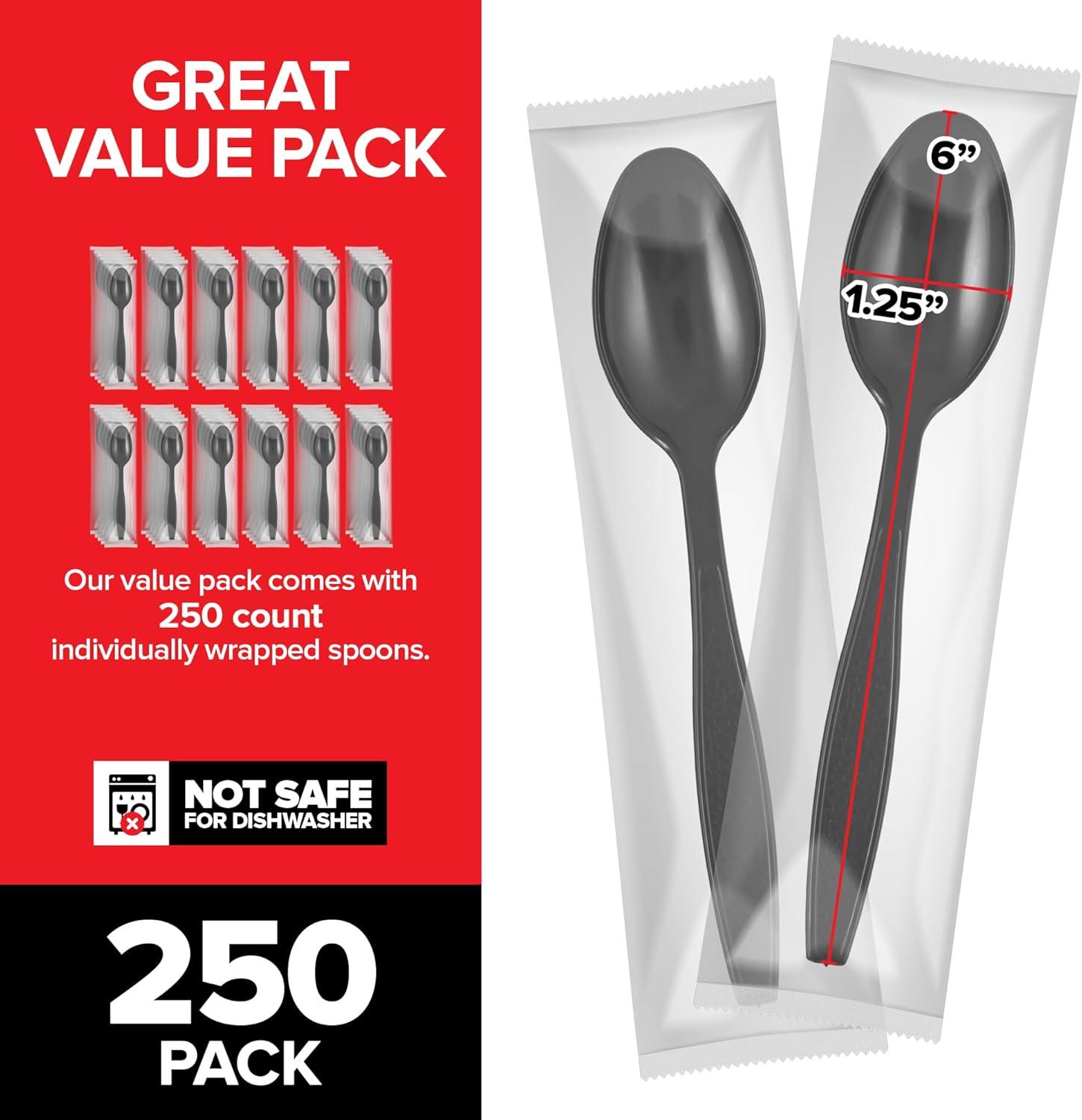 imageStock Your Home Heavyweight Plastic Spoons 250 Count Disposable Bulk Pack Individual Wrapped Heavy Duty Party SuppliesSpoons