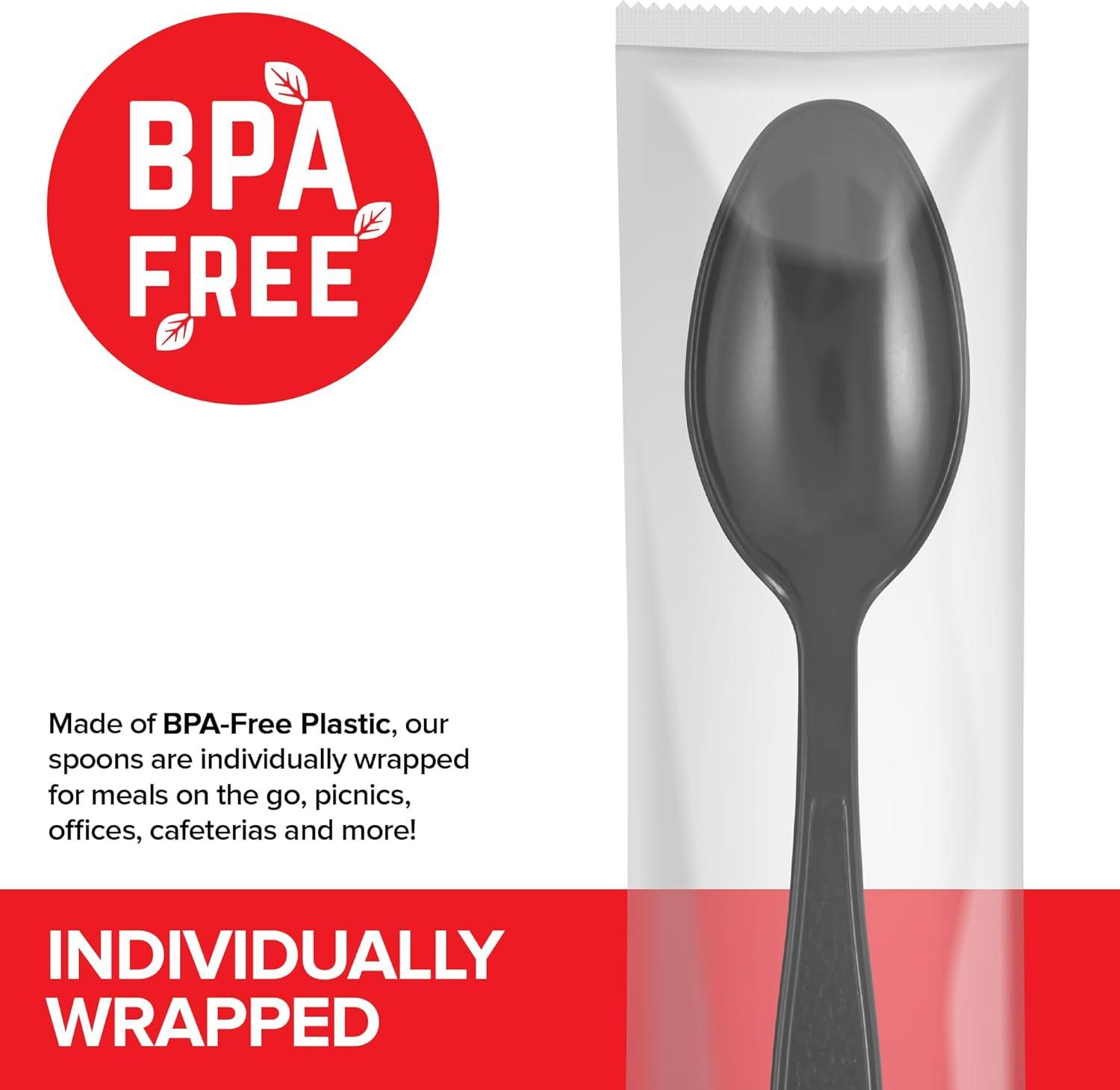 imageStock Your Home Heavyweight Plastic Spoons 250 Count Disposable Bulk Pack Individual Wrapped Heavy Duty Party SuppliesSpoons