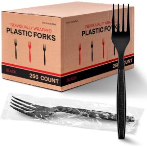 Stock Your Home Heavyweight Plastic Spoons, 250 Count, Disposable Bulk Pack, Individual Wrapped, Heavy Duty Party Supplies(Forks)