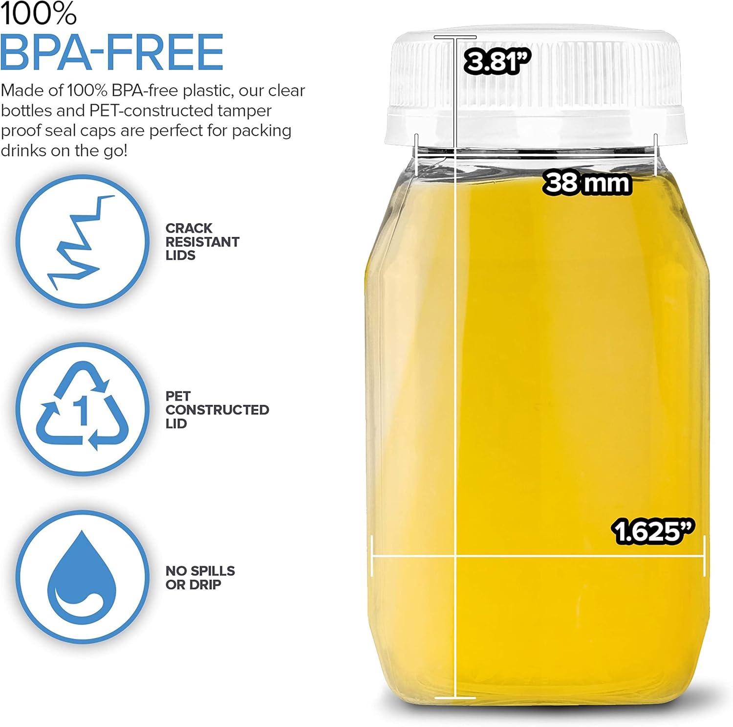 imageStock Your Home 4 Ounce Mini Bottles for Mini Fridge Reusable Juice Containers with White Caps Small Bottle for Liquids in Lunch Box Clear Empty Plastic Container with Lids for Juicing 12 PackWhite Cap