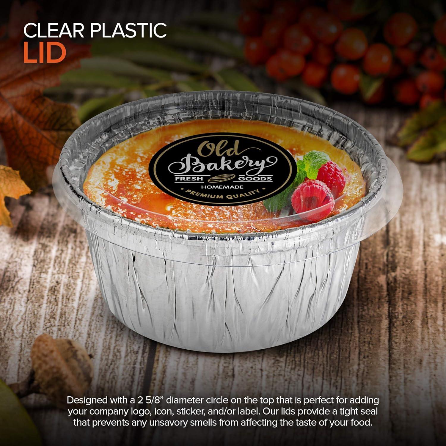 imageStock Your Home Foil Ramekins with Clear Plastic Lids 100 Pack Recyclable and Disposable Mini Ramekins Foil Cupcake Liners for Sauces Crme Brle Molten Lava Cake Catering Food Sampling