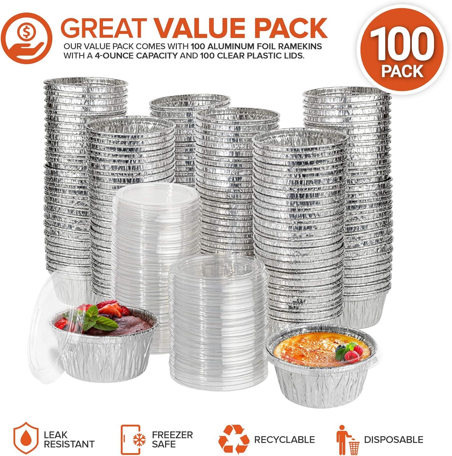 imageStock Your Home Foil Ramekins with Clear Plastic Lids 100 Pack Recyclable and Disposable Mini Ramekins Foil Cupcake Liners for Sauces Crme Brle Molten Lava Cake Catering Food Sampling