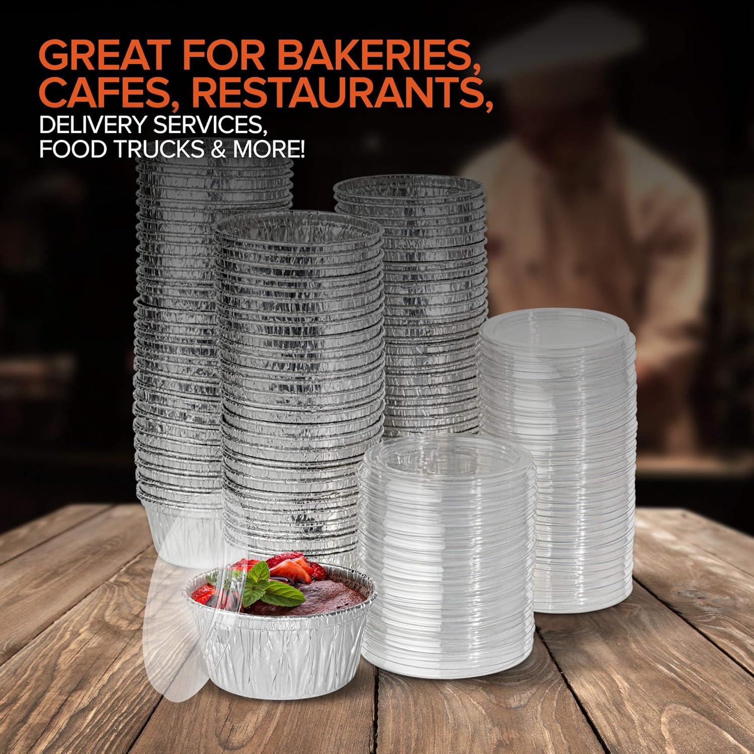 imageStock Your Home Foil Ramekins with Clear Plastic Lids 100 Pack Recyclable and Disposable Mini Ramekins Foil Cupcake Liners for Sauces Crme Brle Molten Lava Cake Catering Food Sampling
