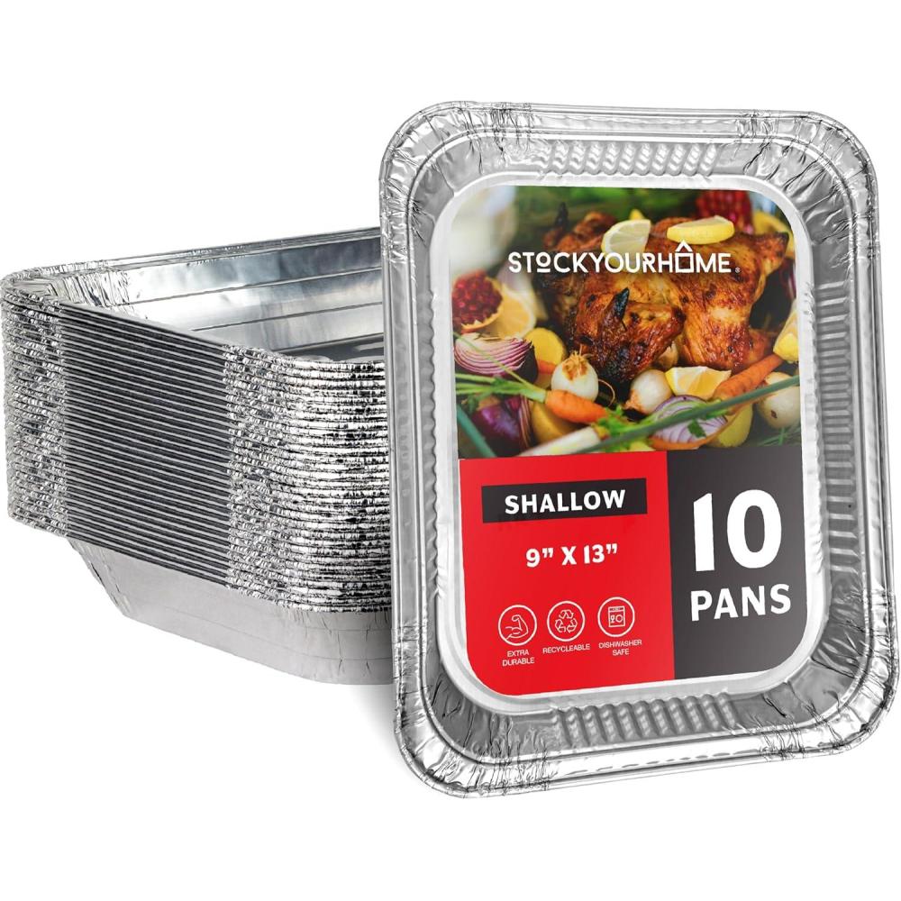 image10 Pack Disposable Aluminum Pans 9x13 Shallow Heavy Duty 175 Deep Foil Pans Baking Tins 13x9 Baking Pan for Cooking and Serving Cookies Brownies Sheet Cake Cookie Sheets Holiday Meal Prep