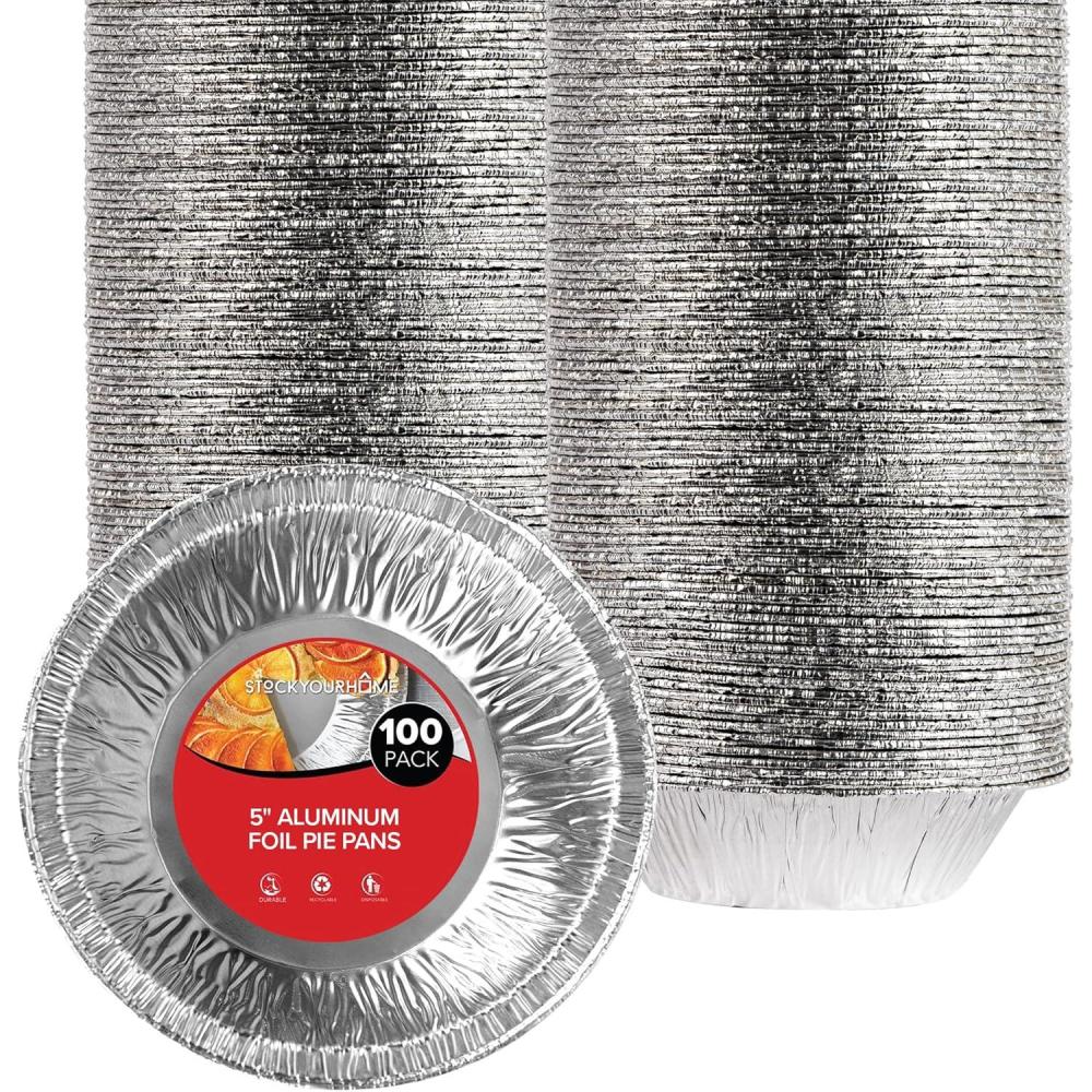 imageStock Your Home 5 Inch Aluminum Foil Pie Pans 100 Count Disposable amp Recyclable Mini Pie Pans Small Pie Tin for Baking Cafes and Restaurants Durable Individual Pie Pan for Fruit Tarts Quiche
