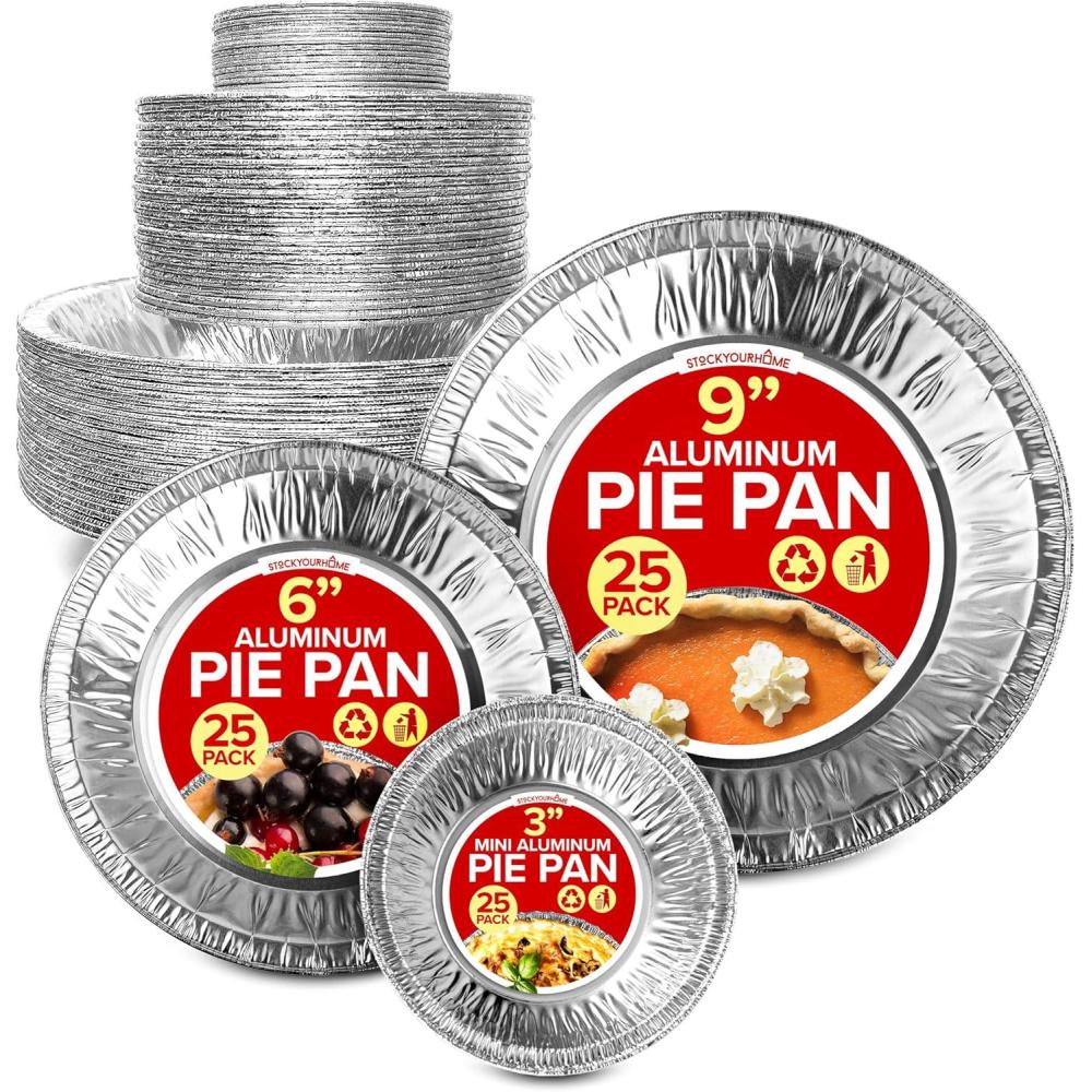 imageStock Your Home Disposable Aluminum Foil Pie Pans Set 75 PCS Heavy Duty Baking Pans 25 9 25 6 25 3 Inch Cooking Heating Food Prep Holiday Dinner Meals
