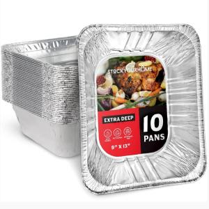 Stock Your Home (10 Pack) Deep Aluminum Pans 9×13, Heavy Duty 4” Deep Foil Pans Disposable Catering Trays, Baking Tins, Large Food Containers for Cooking, Heating, Storage, Serving, Holiday Meal Prep