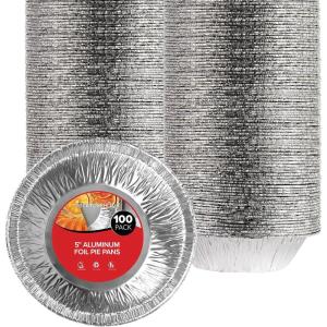 Stock Your Home 5 Inch Aluminum Foil Pie Pans (100 Count) Disposable & Recyclable Mini Pie Pans, Small Pie Tin for Baking, Cafes, and Restaurants, Durable Individual Pie Pan for Fruit Tarts, Quiche