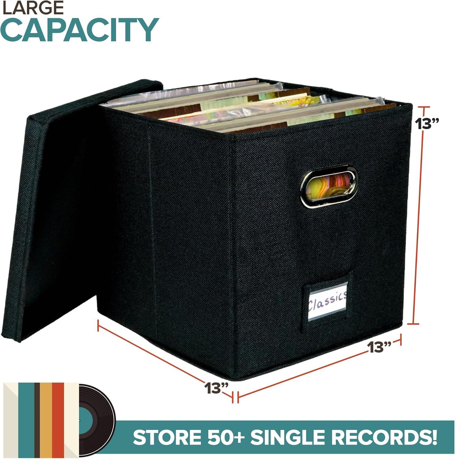imageVinyl Record Storage Box for up to 50 12Inch Albums Records Crate LP Album Storage Fabric Storage Boxes with Lids for Moving Office Closet Home Organizer 13x13x13 GrayBlack