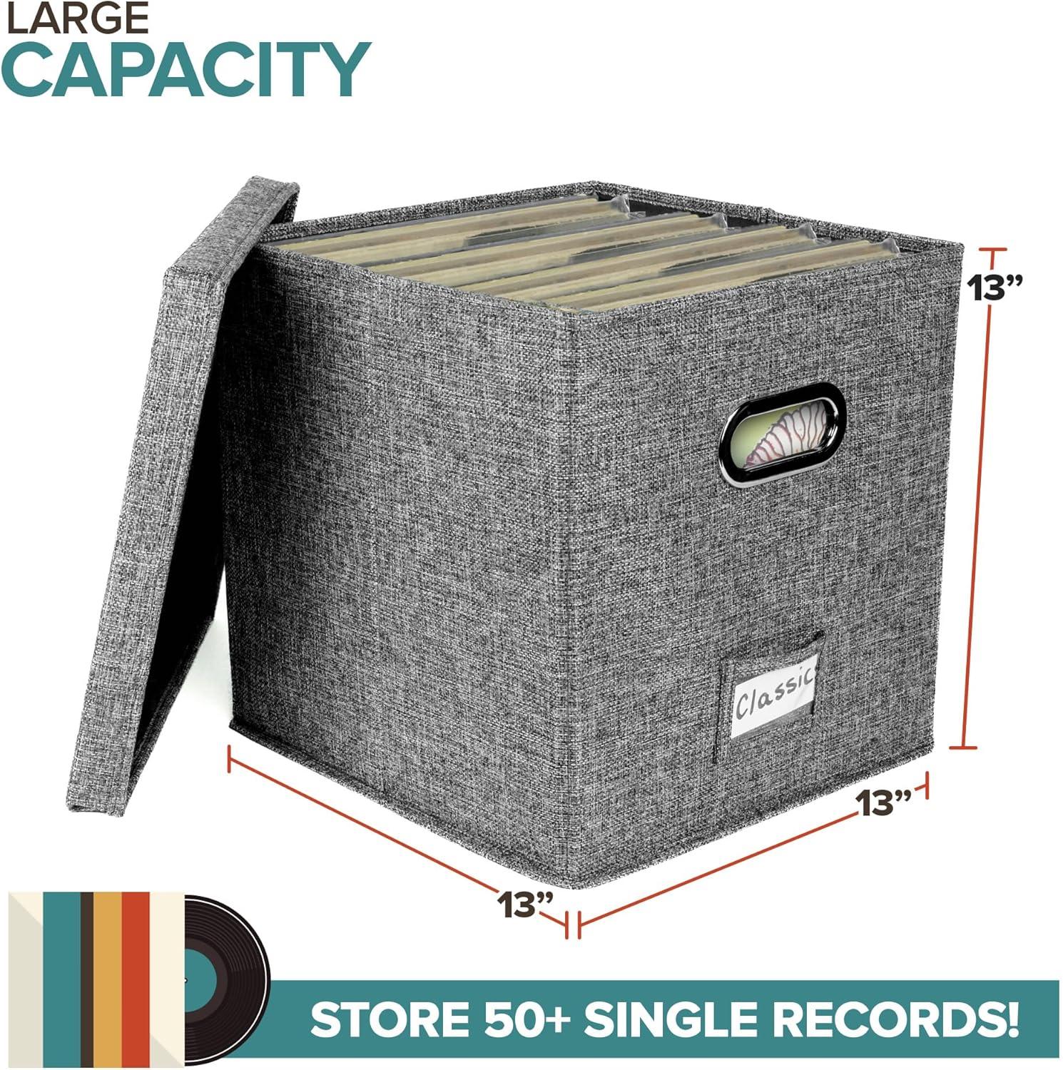 imageVinyl Record Storage Box for up to 50 12Inch Albums Records Crate LP Album Storage Fabric Storage Boxes with Lids for Moving Office Closet Home Organizer 13x13x13 GrayGray