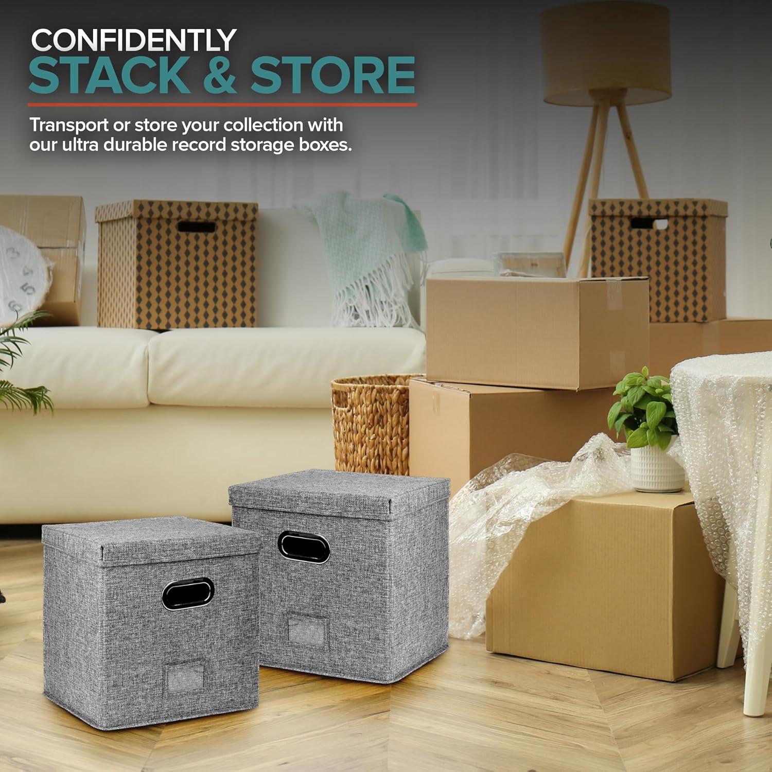 imageVinyl Record Storage Box for up to 50 12Inch Albums Records Crate LP Album Storage Fabric Storage Boxes with Lids for Moving Office Closet Home Organizer 13x13x13 GrayGray
