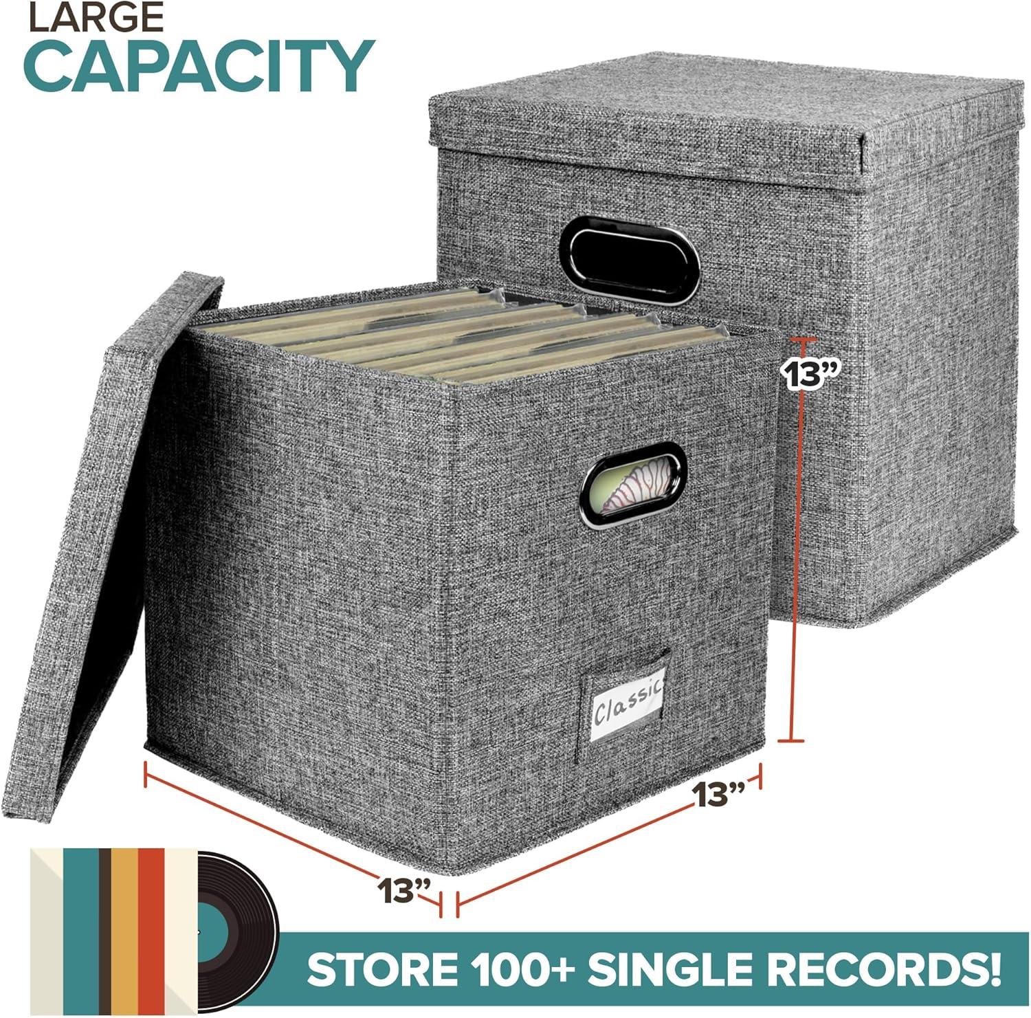 imageVinyl Record Storage Box for up to 50 12Inch Albums Records Crate LP Album Storage Fabric Storage Boxes with Lids for Moving Office Closet Home Organizer 13x13x13 GrayGray