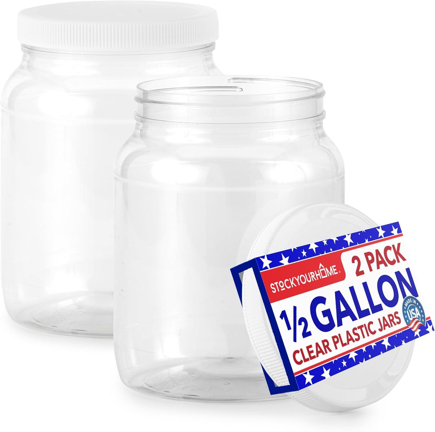 imageStock Your Home Half Gallon Clear Plastic Jars with Lids 2 Pack 64 oz Wide Mouth Large Jar with Lid Big Container for Candy Cookies Arts amp Crafts Bartender Money Tips Kitchen amp Pantry Storage2