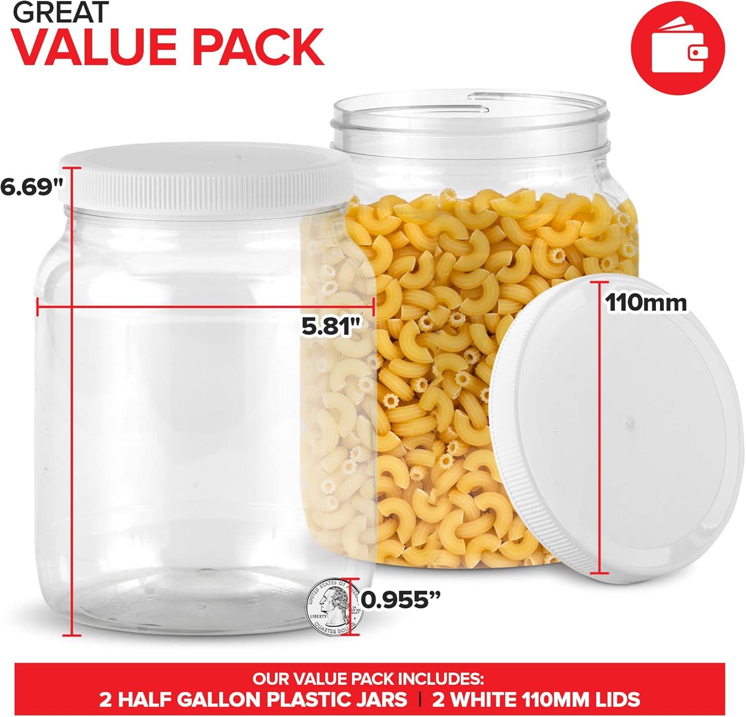 imageStock Your Home Half Gallon Clear Plastic Jars with Lids 2 Pack 64 oz Wide Mouth Large Jar with Lid Big Container for Candy Cookies Arts amp Crafts Bartender Money Tips Kitchen amp Pantry Storage2