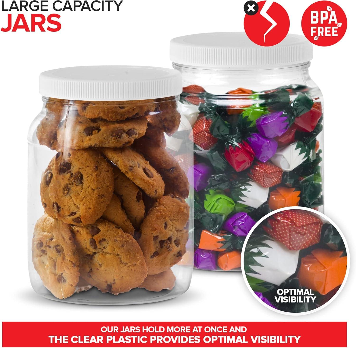 imageStock Your Home Half Gallon Clear Plastic Jars with Lids 2 Pack 64 oz Wide Mouth Large Jar with Lid Big Container for Candy Cookies Arts amp Crafts Bartender Money Tips Kitchen amp Pantry Storage2