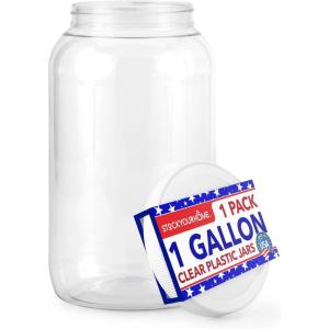 Stock Your Home Half Gallon Clear Plastic Jars with Lids (2 Pack) 64 oz Wide Mouth Large Jar with Lid, Big Container for Candy, Cookies, Arts & Crafts, Bartender Money Tips, Kitchen & Pantry Storage(1)